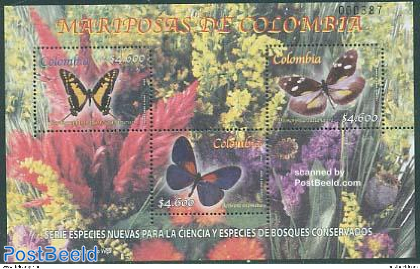 Colombia 2005 Butterflies S/s, Mint NH, Nature - Butterflies - Flowers & Plants - Colombie