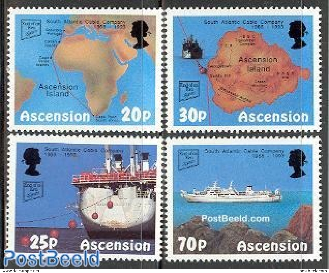Ascension 1993 South Atlantic Cable 4v, Mint NH, Science - Transport - Various - Telecommunication - Ships And Boats -.. - Telecom