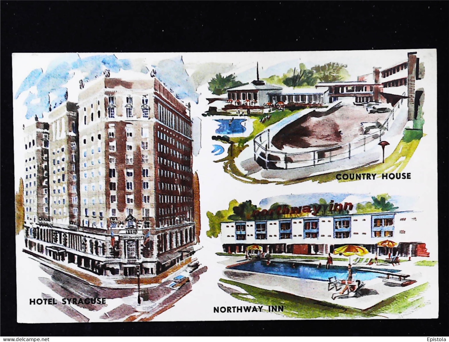 ► COUNTRY CLUB , HOTEL SYRACUSE & NORTHWAY INN    Vintage Card 1940s   - NEW YORK CITY - Cafés, Hôtels & Restaurants