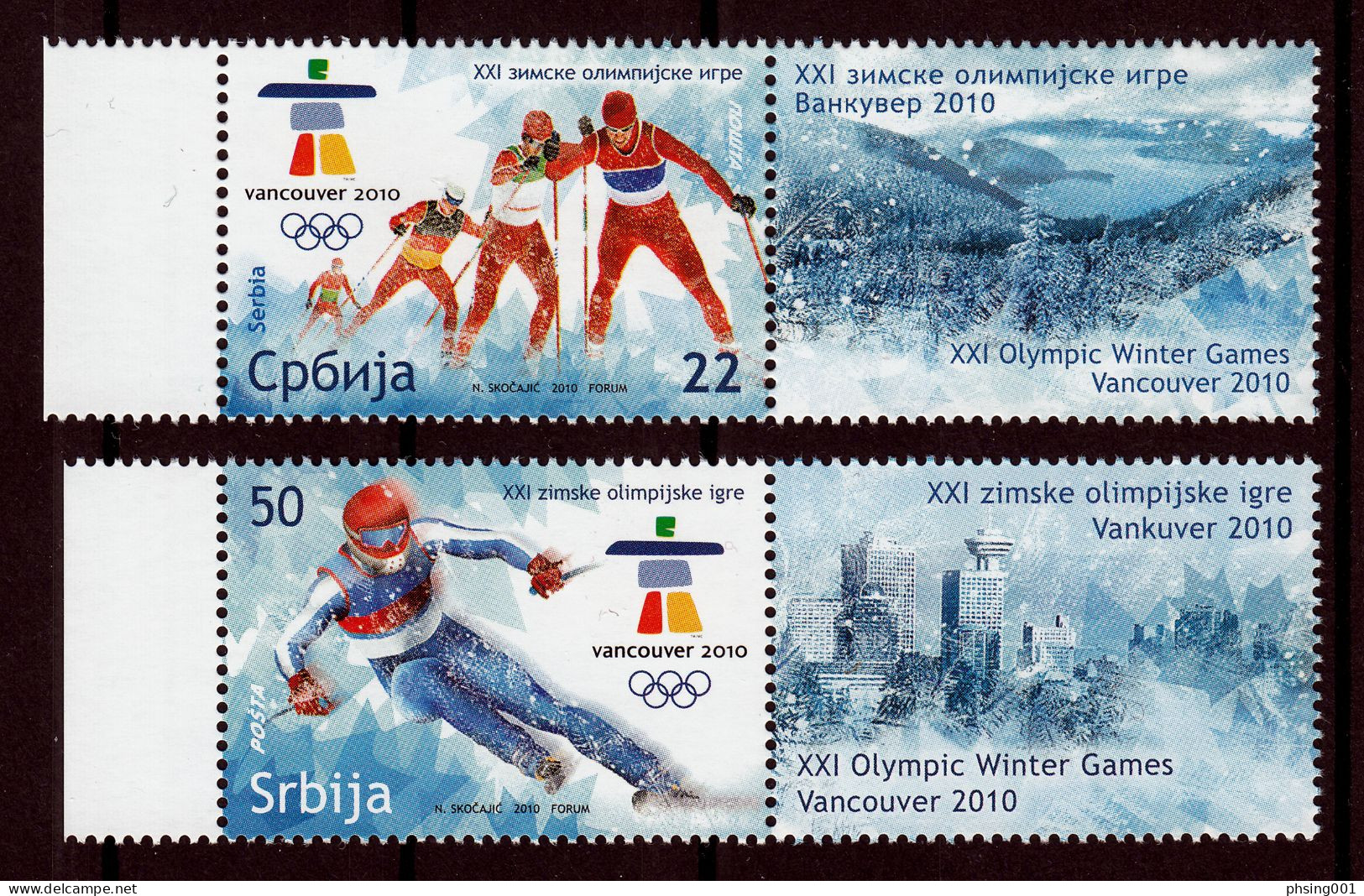 Serbia 2010 Winter Olympic Games Vancouver Sports Skiing, Set With Label In Pair MNH - Serbia