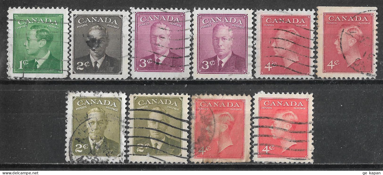 1949,1951 CANADA Set Of 10 USED Stamps (Scott # 284-287,305,306) CV $2.00 - Gebruikt