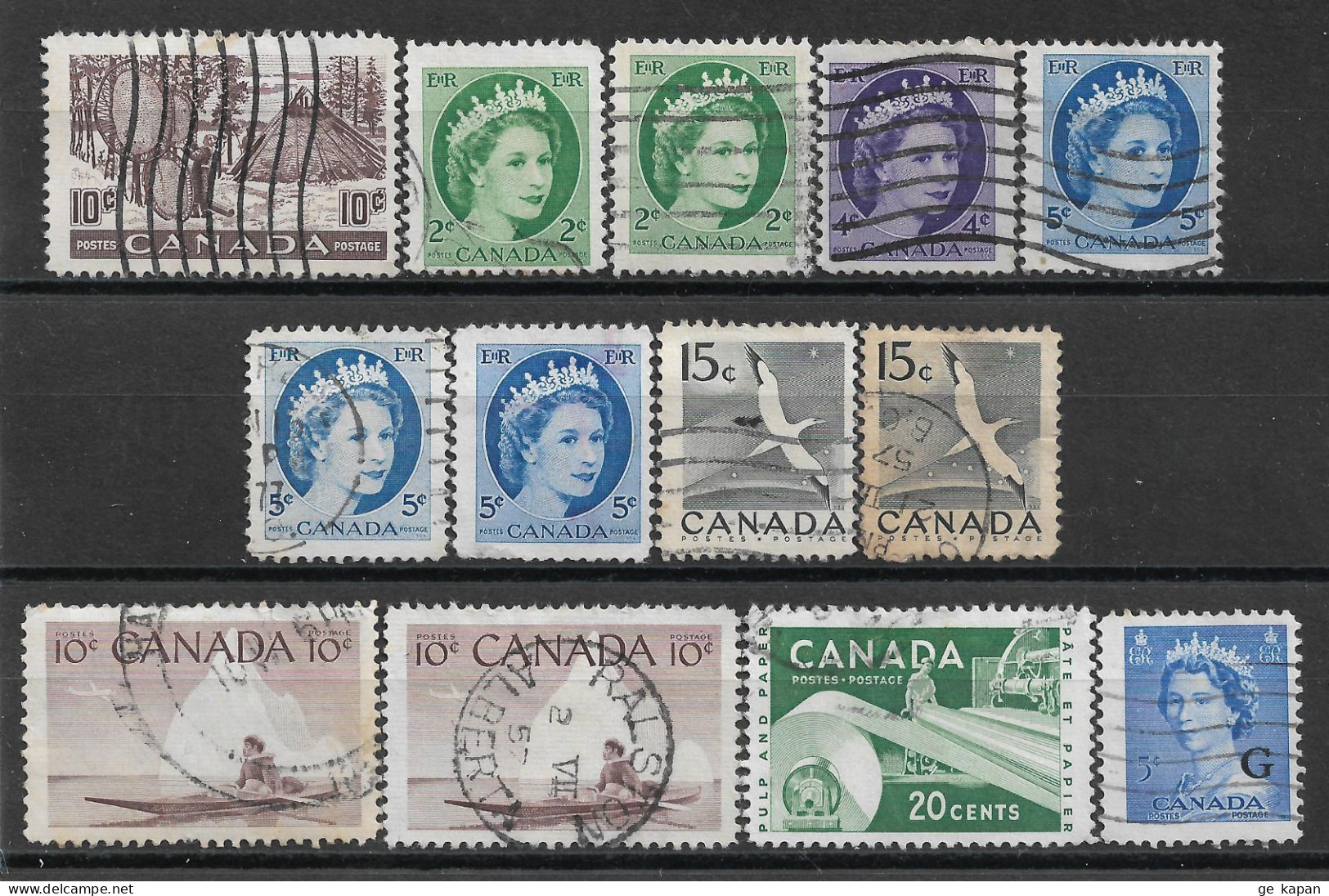 1954 CANADA Set Of 29 USED Stamps (Scott # 337,338,340,341,343) CV $5.80 - Gebruikt