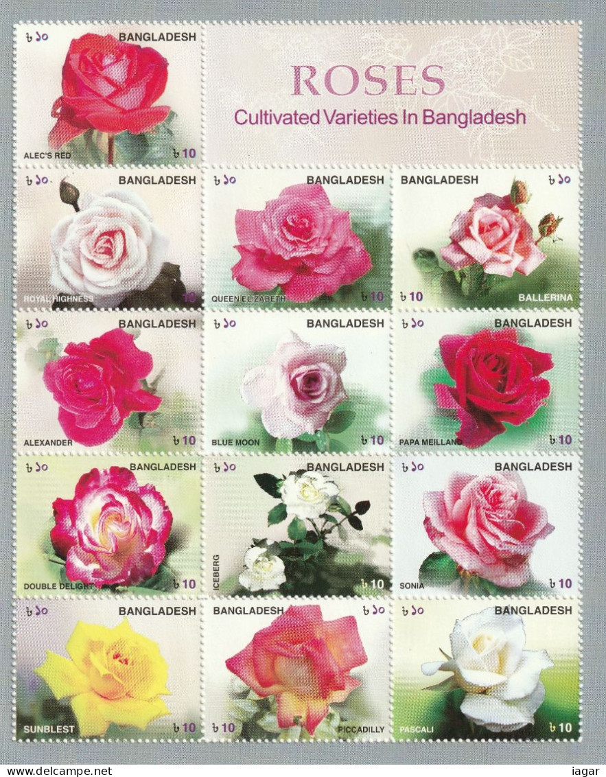 THEMATIC FLORA:  FLOWERS.  ROSES FROM BANGLADESH         MS (block Of 13)  -   BANGLADESH - Rosen