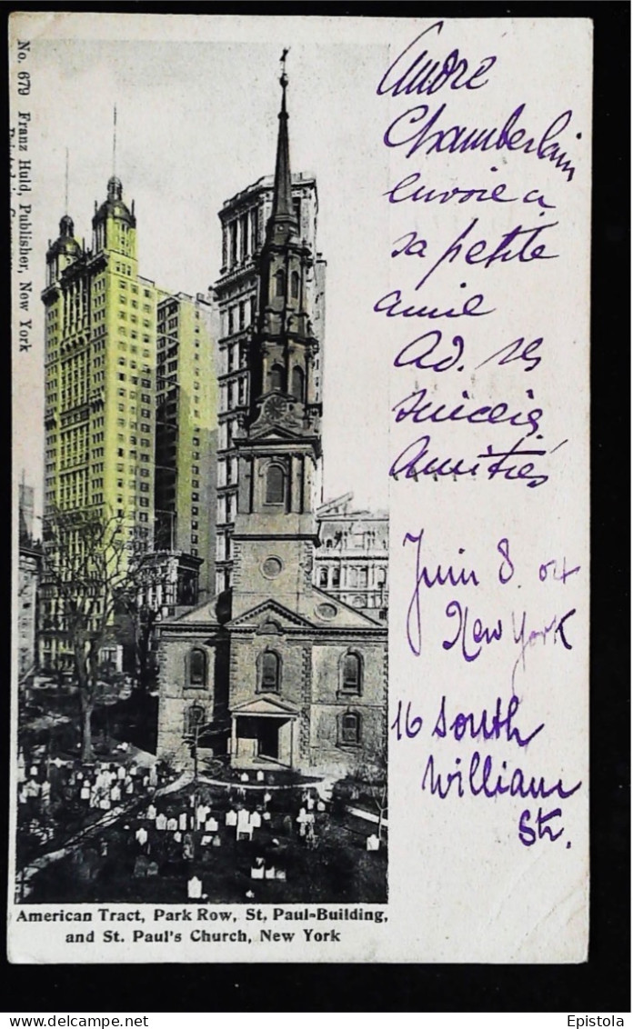 ►  ST PAUL CHURCH   Vintage Card 1904 Red Stamp 2c   - NEW YORK CITY - Kerken