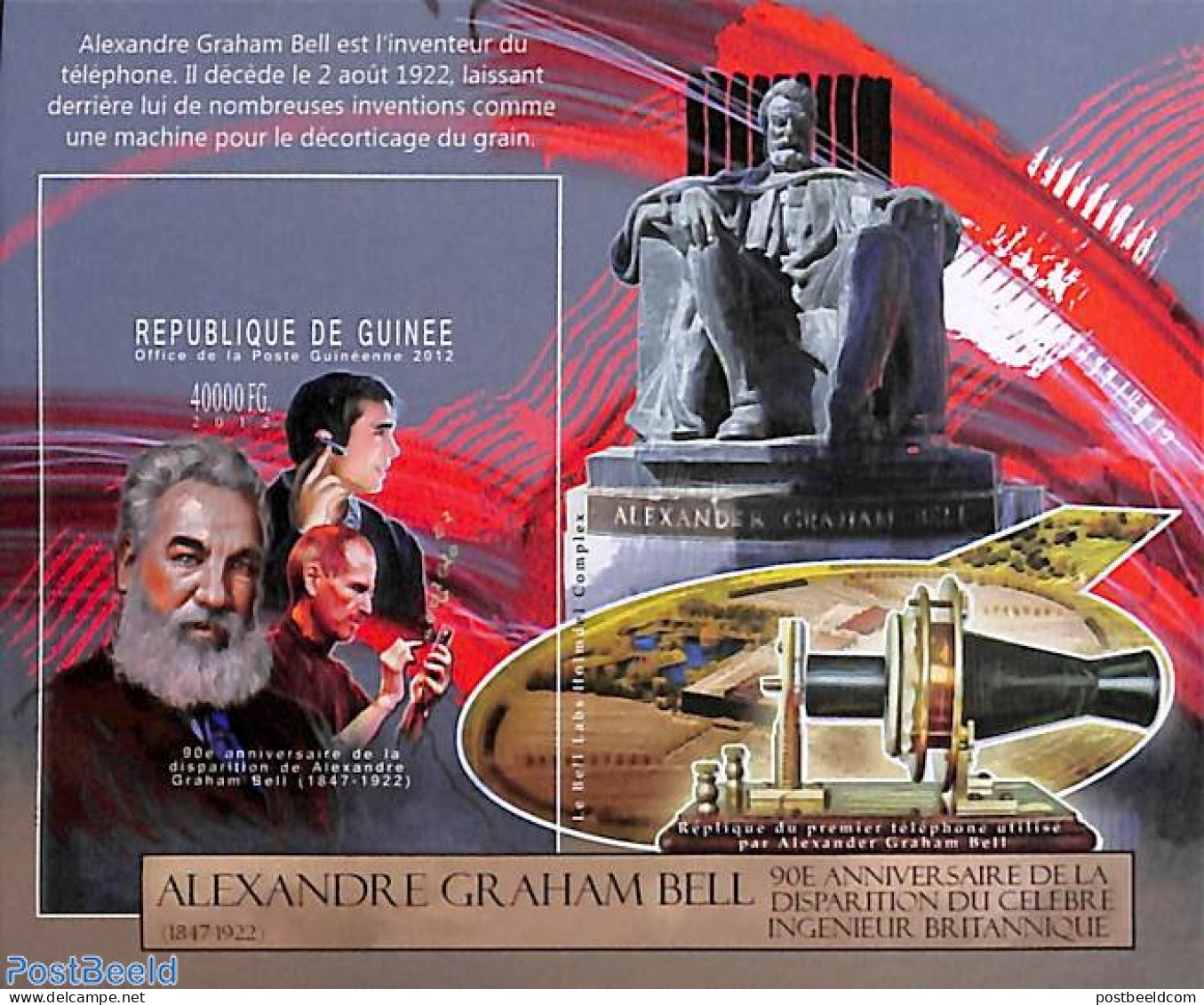 Guinea, Republic 2012 A.G. Bell S/s, Imperforated, Mint NH, Science - Inventors - Telephones - Telecom