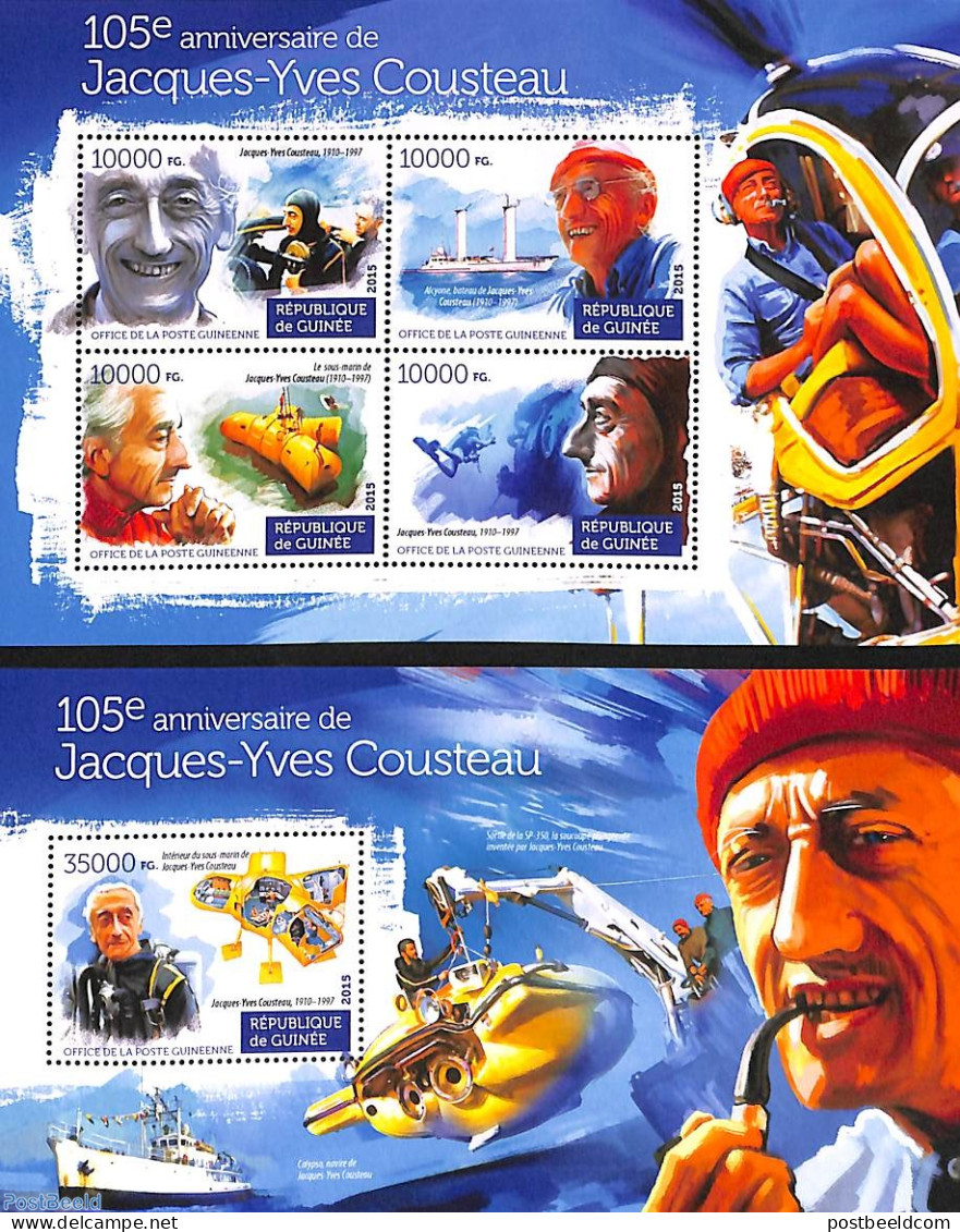 Guinea, Republic 2015 Jacques-Yves Cousteau 2 S/s, Mint NH, Sport - Transport - Diving - Ships And Boats - Buceo