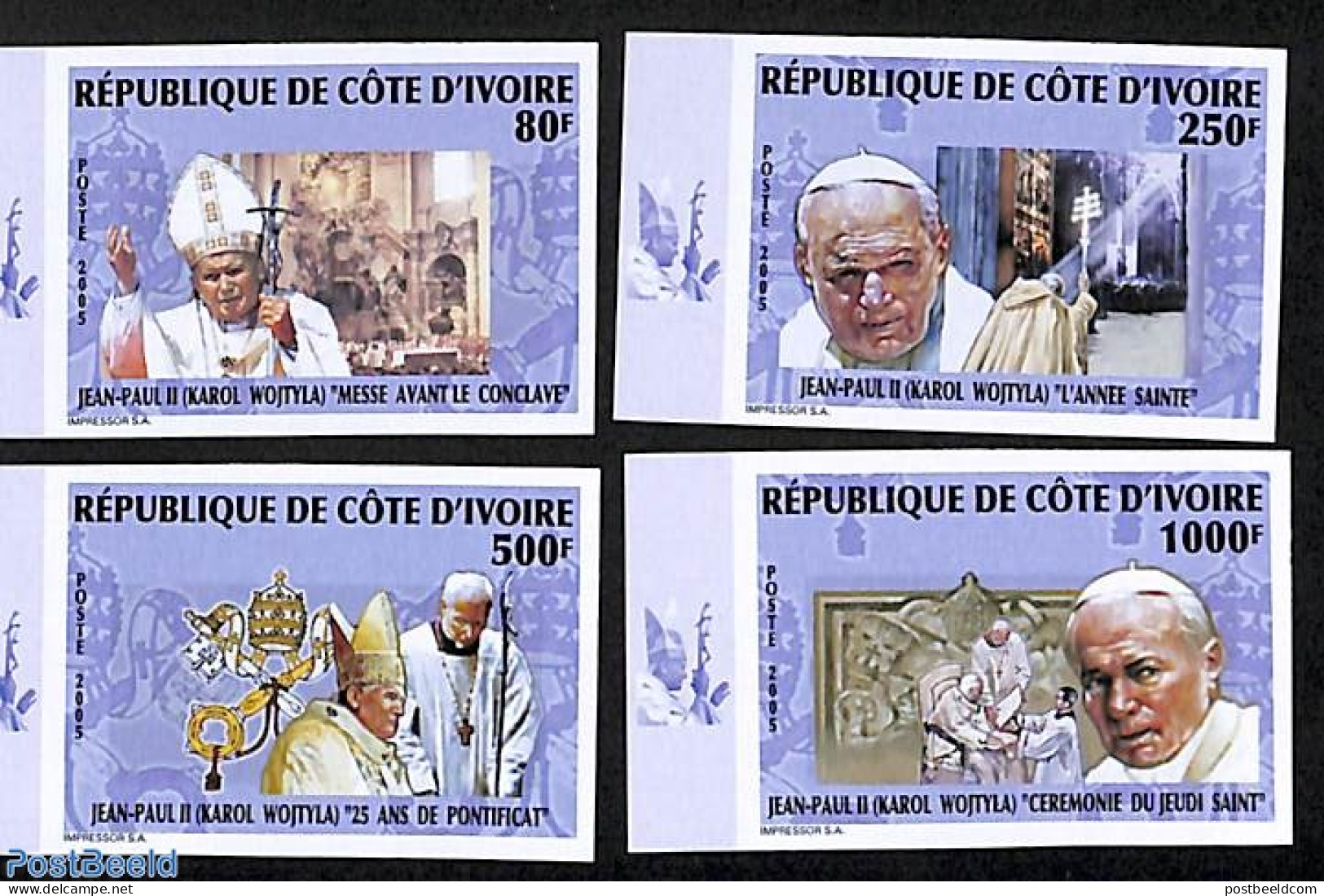 Ivory Coast 2005 Pope John Paul II 4v, Imperforated, Mint NH, Religion - Pope - Religion - Neufs
