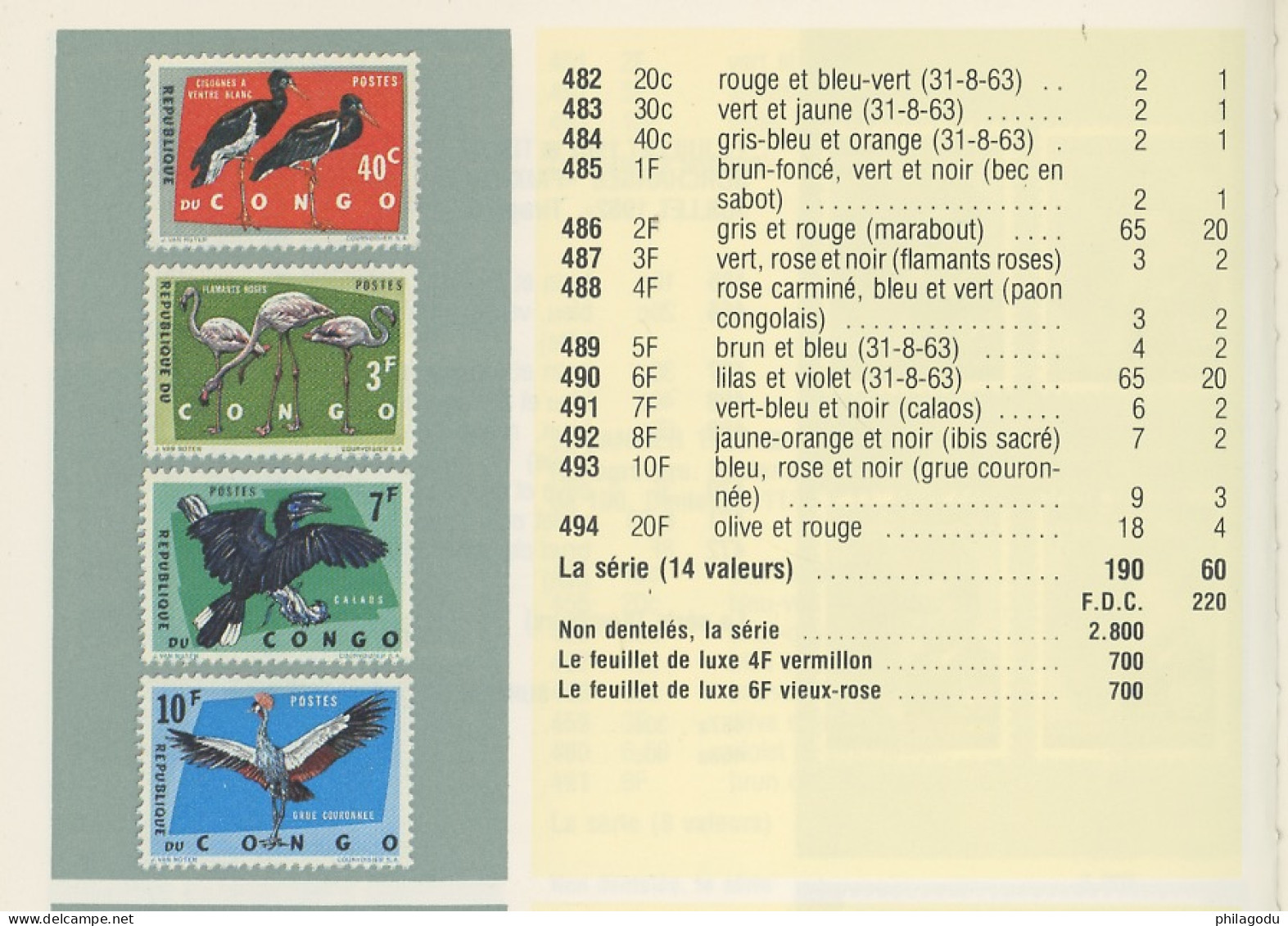 486. Bon 2F Oiseau Marabout   **  Voyez Détail Cote. Prix Pour 10 Timbres - Ongebruikt