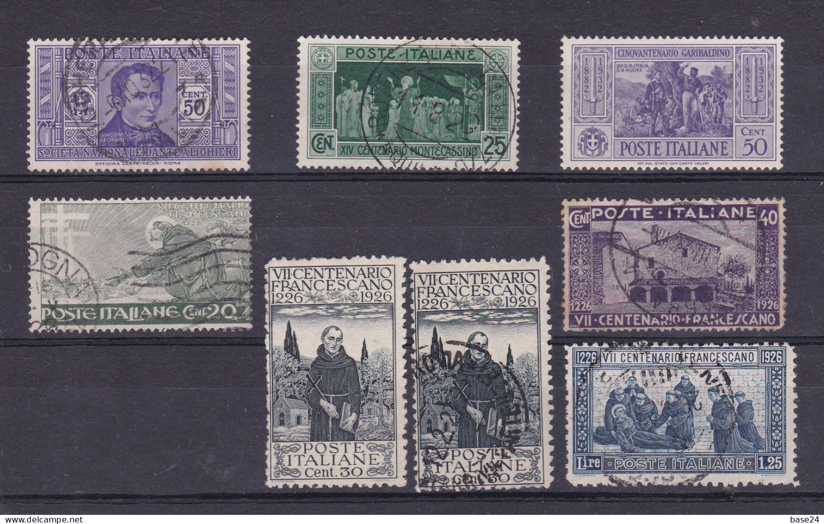 1926 - 1932 Italia Italy Regno  8 Valori Usati: Centenario Francescano, Montecassino, Dante, Garibaldi USED - Oblitérés