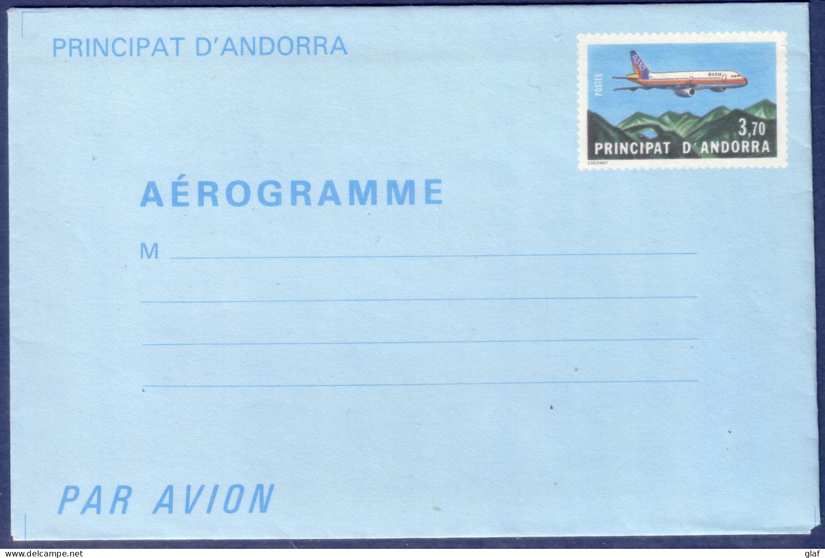 Aérogramme Andorre 3,70 "Airbus A310" - Neuf - Stamped Stationery & Prêts-à-poster