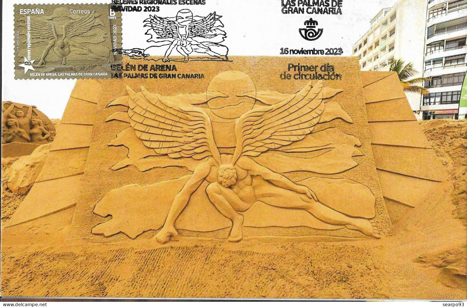 SPAIN. MAXICARD FIRST DAY. SAND NATIVITY. CHRISTMAS. LAS PALMAS DE GRAN CANARIA. 2023 - Maximum Kaarten