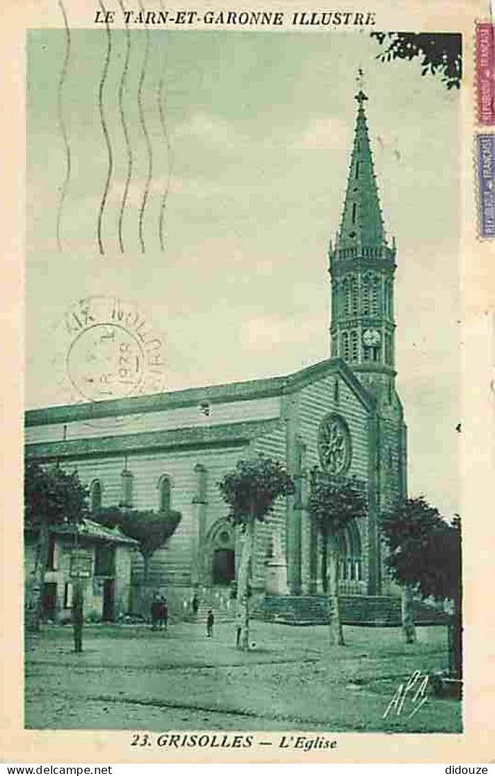 82 - Grisolles - L'Eglise - Animée - Oblitération Ronde De 1938 - Flamme Postale - CPA - Voir Scans Recto-Verso - Grisolles