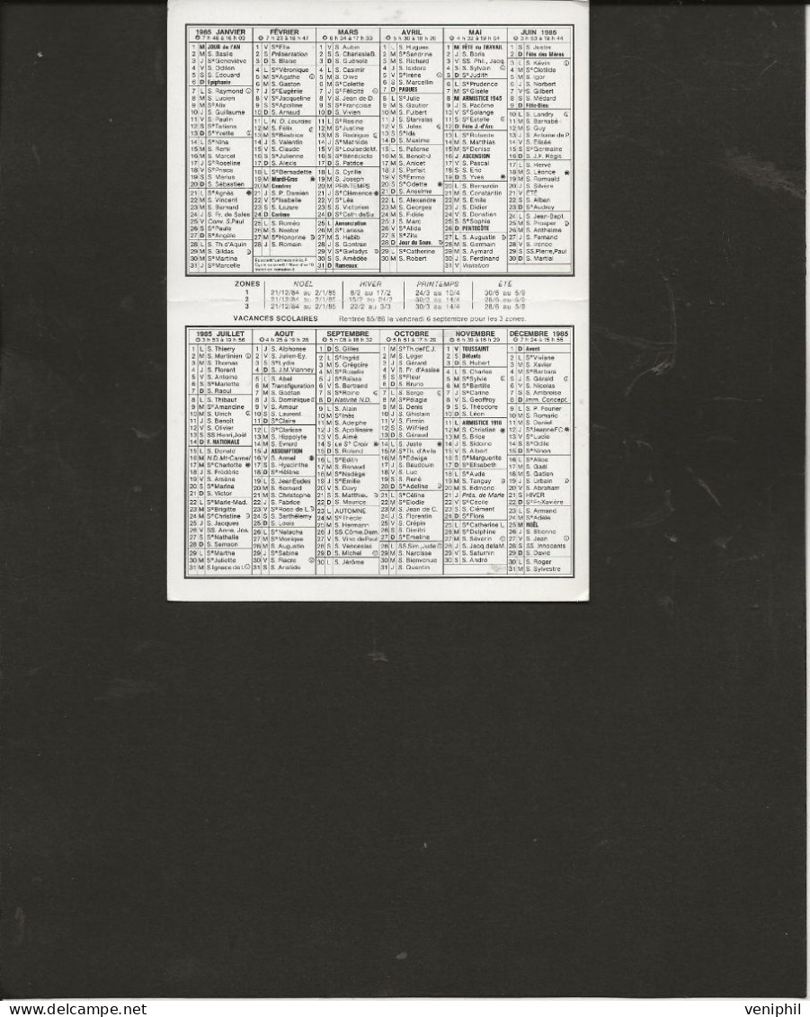 CALENDRIER PETIT FORMAT EDITE" LA POSTE"  1985 - Grand Format : 1981-90