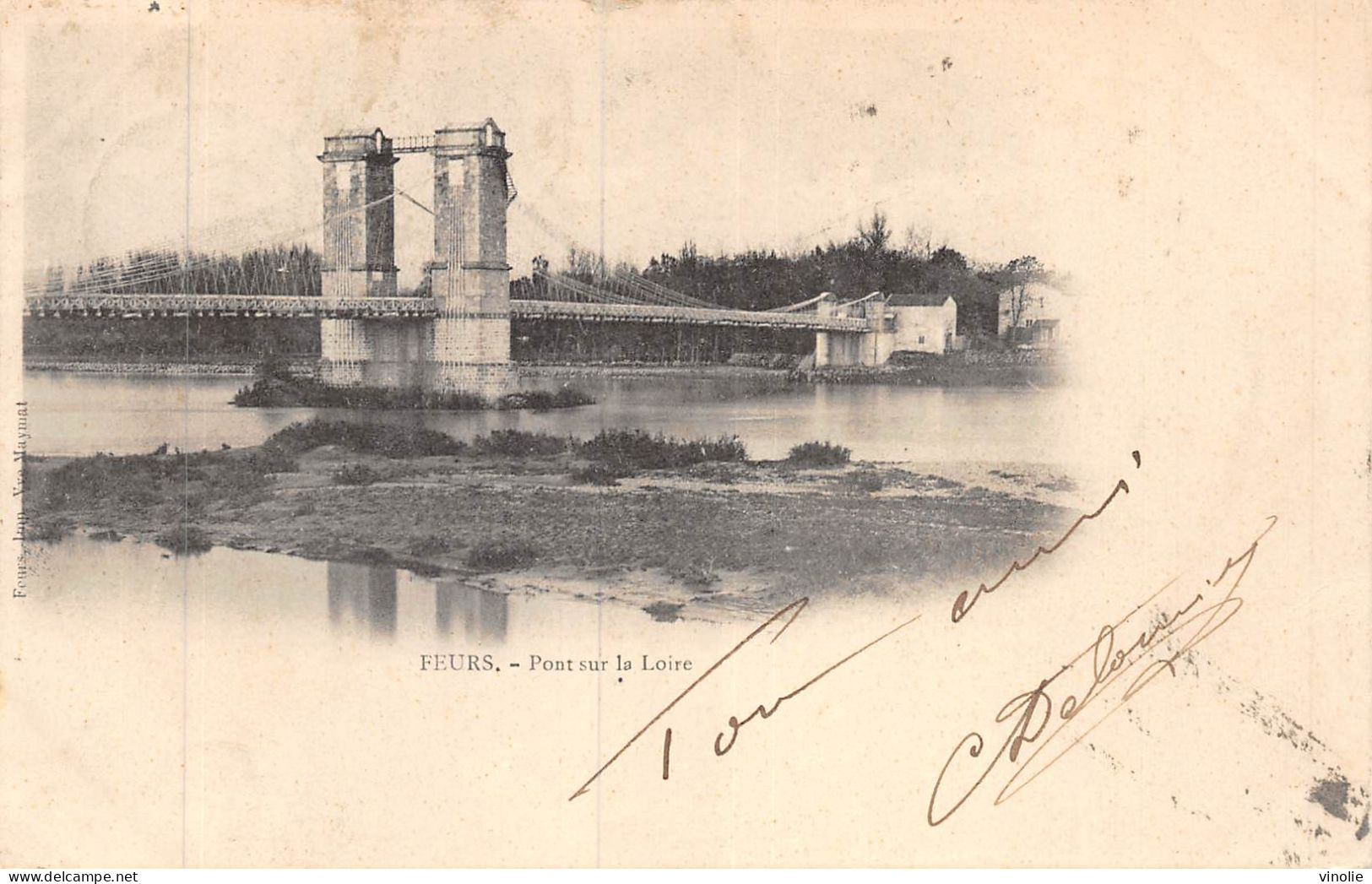 24-3974 : FEURS. LE PONT SUSPENDU SUR LA LOIRE. CARTE PRECURSEUR - Feurs