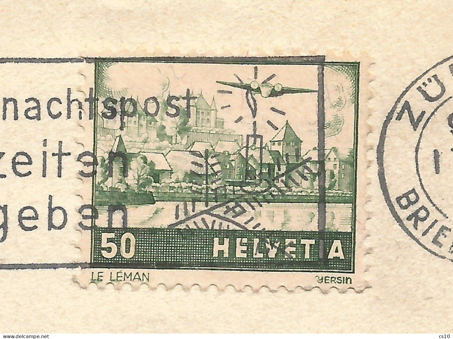 Suisse 1941 Airmail C.50 Green Variety "Weisses Dach" "White Roof" #29a Solo Franking Commerce AirCv To Milano 17dec1946 - Plaatfouten