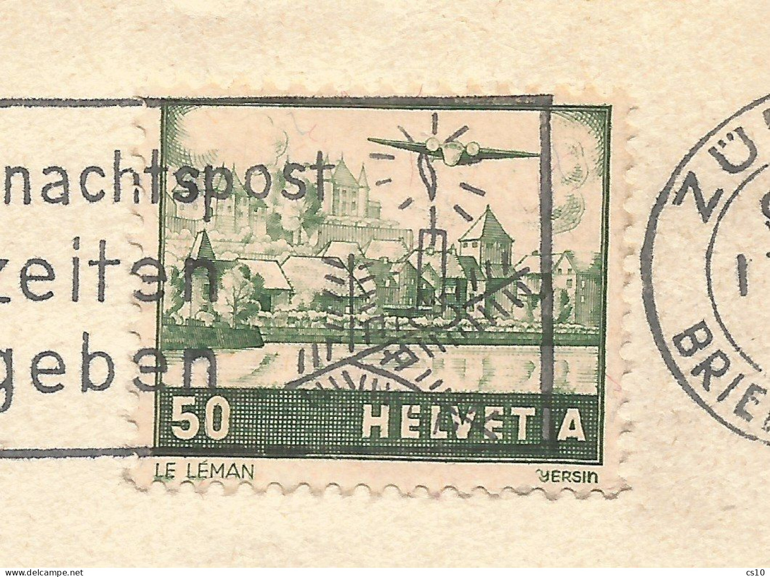 Suisse 1941 Airmail C.50 Green Variety "Weisses Dach" "White Roof" #29a Solo Franking Commerce AirCv To Milano 17dec1946 - Collections