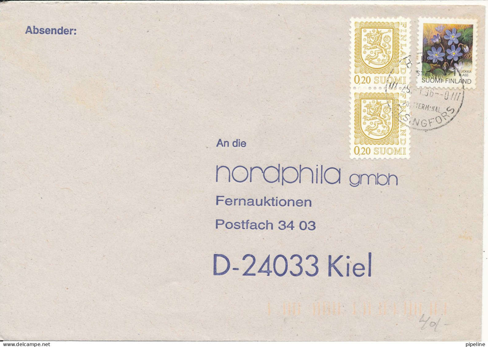 Finland Cover Sent To Germany 29-1-1996 LION Type And Flower Stamps - Lettres & Documents