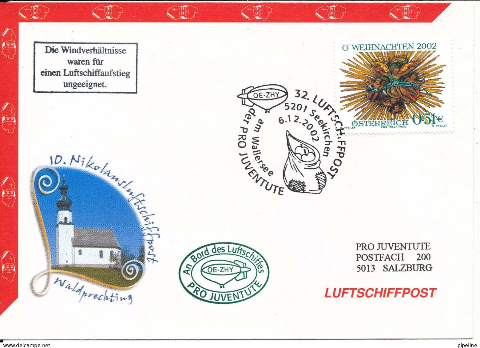 Austria AIRSHIP MAIL Pro Juventute Number 32 Seekirchen 6-12-2002 With More Postmarks - Sonstige & Ohne Zuordnung