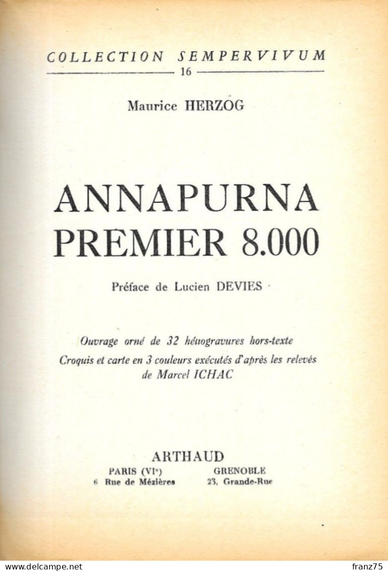 ANNAPURNA Premier 8000-Maurice HERZOG-1953-Arthaud--BE - Sport