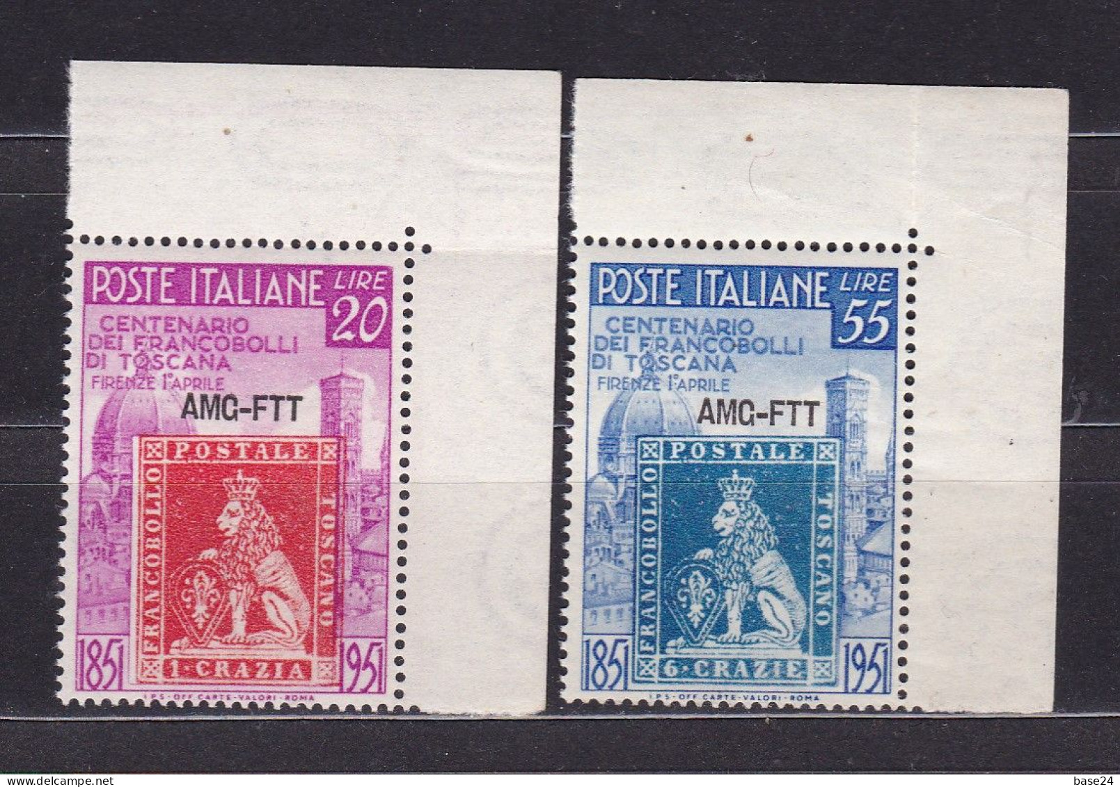 1951 Italia Italy Trieste A TOSCANA  TUSCANY Serie Di 2 Valori MNH** Gomma Leggermente Bicolore - Neufs