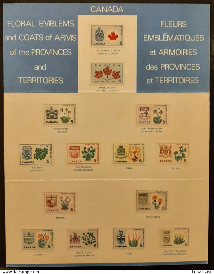 Canada 1964 MH Sc.#417-429*  Souvenir Card, Floral Emblems Provinces - Unused Stamps