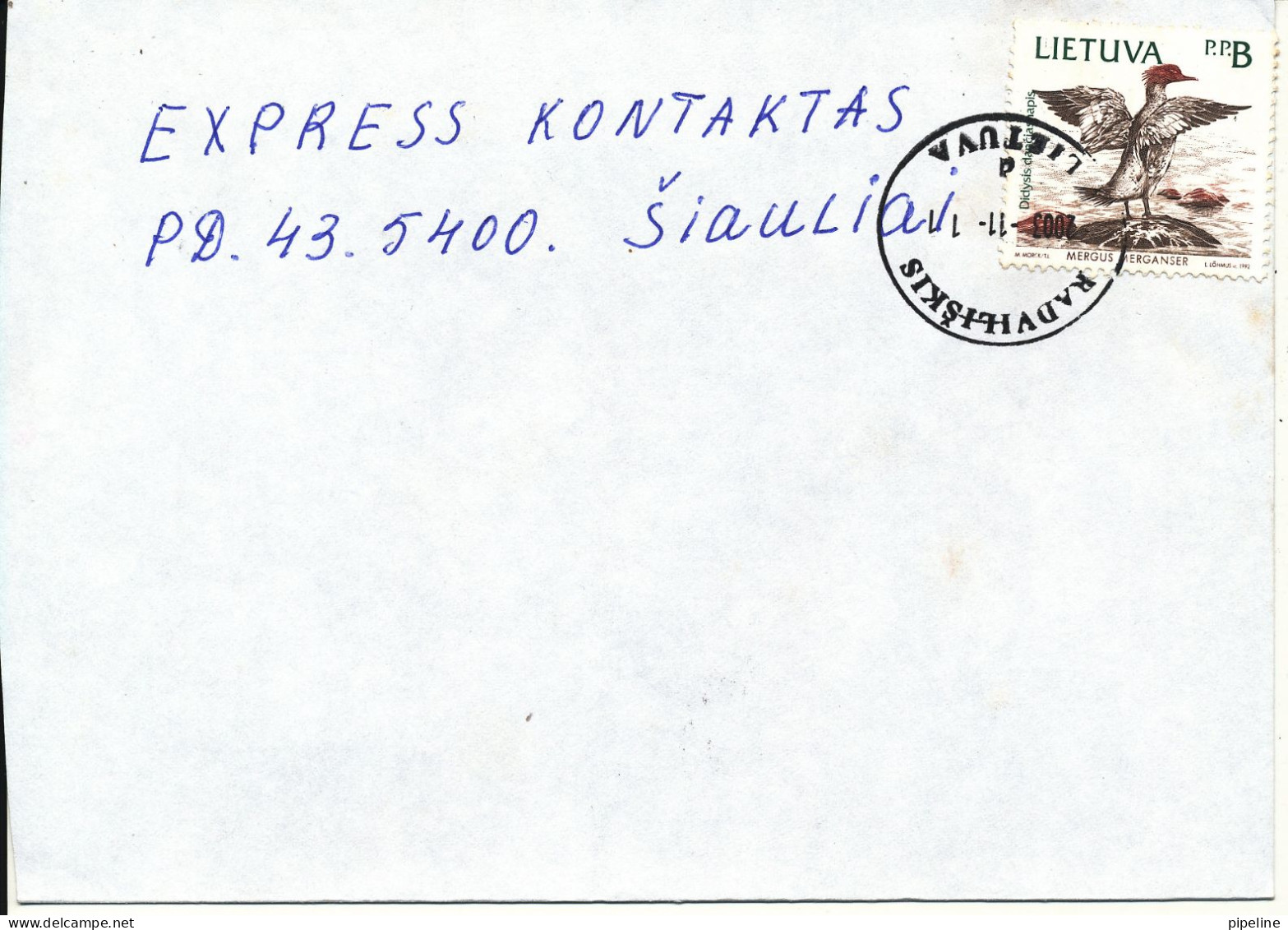 Lithuania Cover Sent To Siauliai Radviliskis 11-11-2003 Single Franked BIRD Stamp - Lithuania
