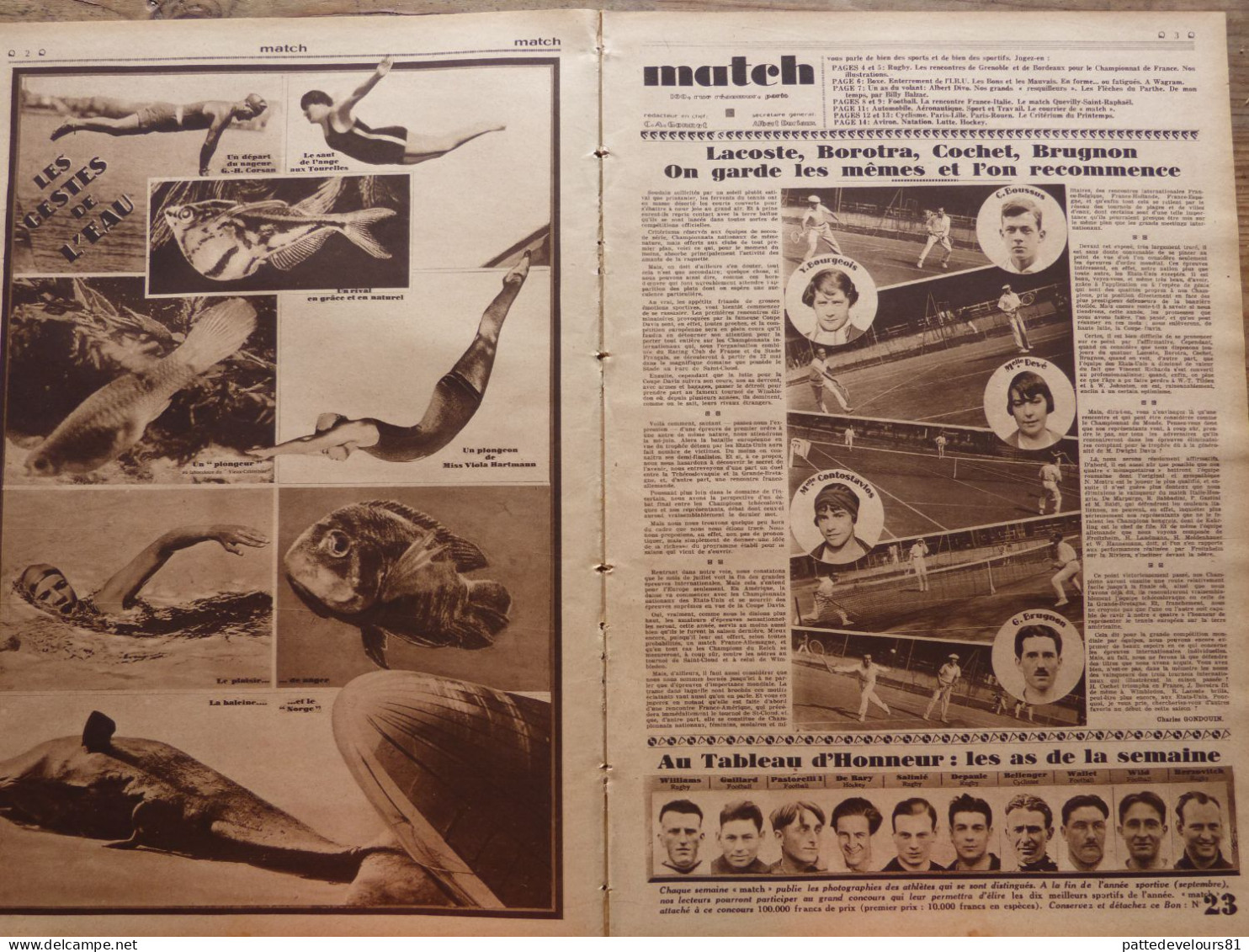 MATCH L'Intran 1927 Sport Football Tennis Rugby Boxe Pilote Automobile Maillots Aéronautique Aviron Hockey Lutte Gyn - Autres & Non Classés