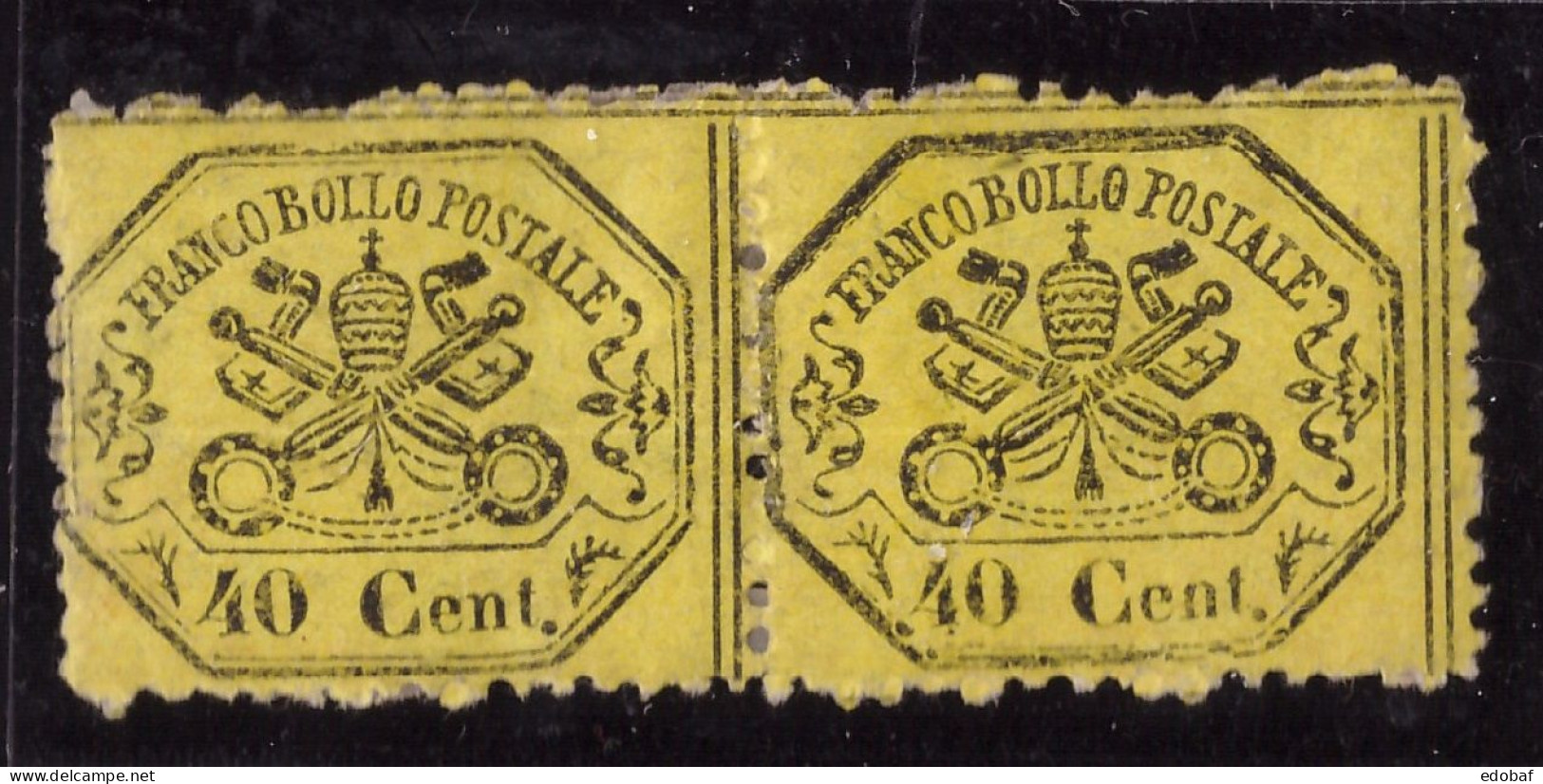 Italia Pontificio, 40 C. Giallo Limone Del 1868 Coppia Nuova *          -FX52 - Papal States