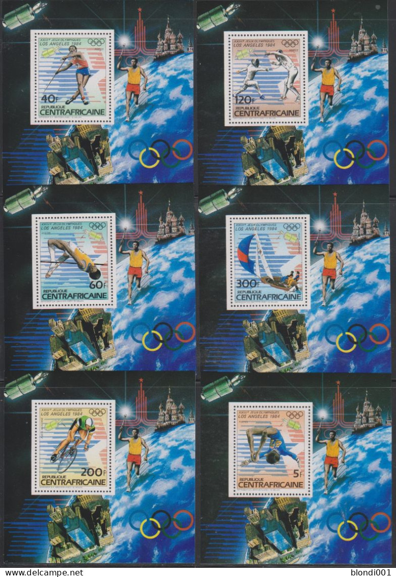 Olympics 1984 - SPACE - Cycling - Fencing - C.-AFRICA - Set Of 6 S/S MNH - Verano 1984: Los Angeles