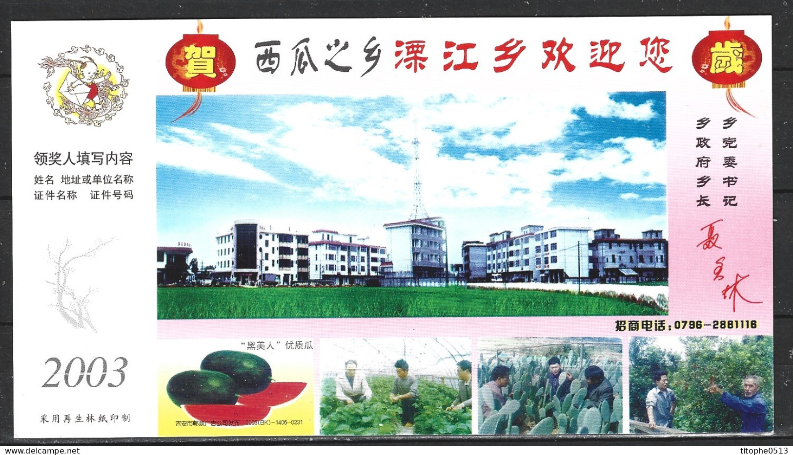 CHINE. Carte Postale Pré-timbrée De 2003. Pastèque/Cactus. - Cactussen