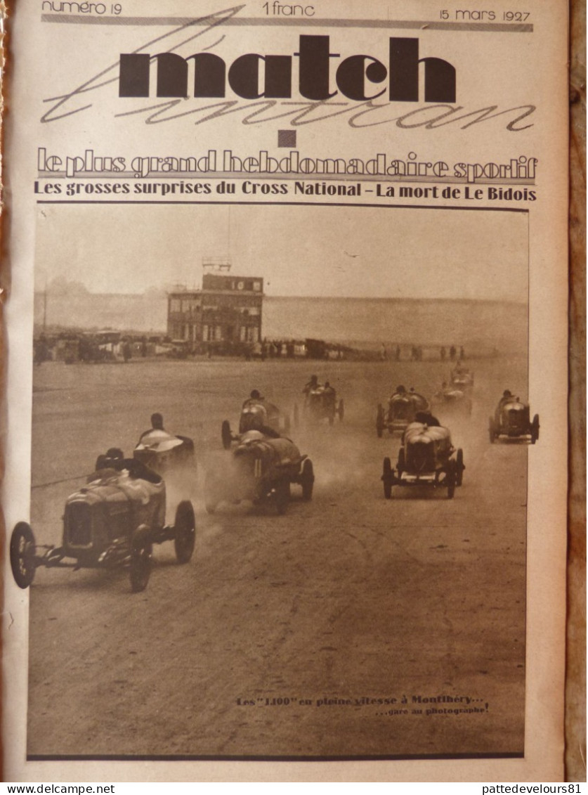 MATCH L'Intran 1927 Sport Automobile Montlhéry Tennis Rugby Boxe Cross-Country Cyclisme Football Mort De Le Bidois - Autres & Non Classés