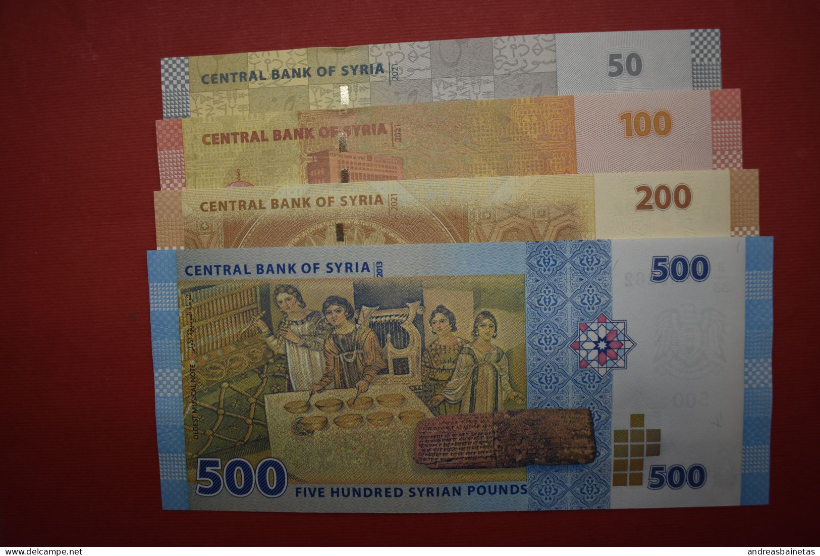 Banknotes  Syria 500 200 100 50 Pounds  UNC - Siria