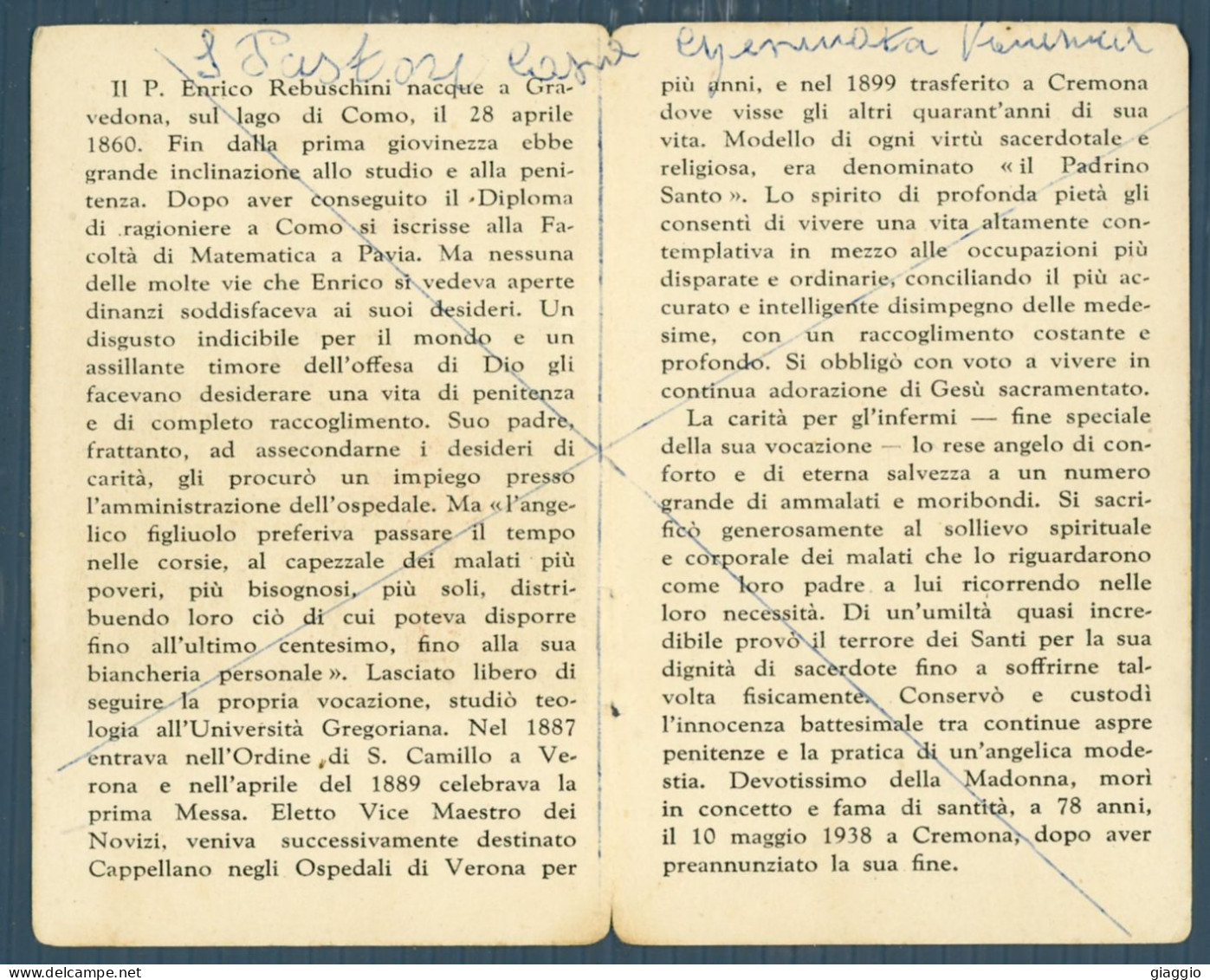 °°° Santino N. 8638 - P. Enrico Rebuschini °°° - Godsdienst & Esoterisme