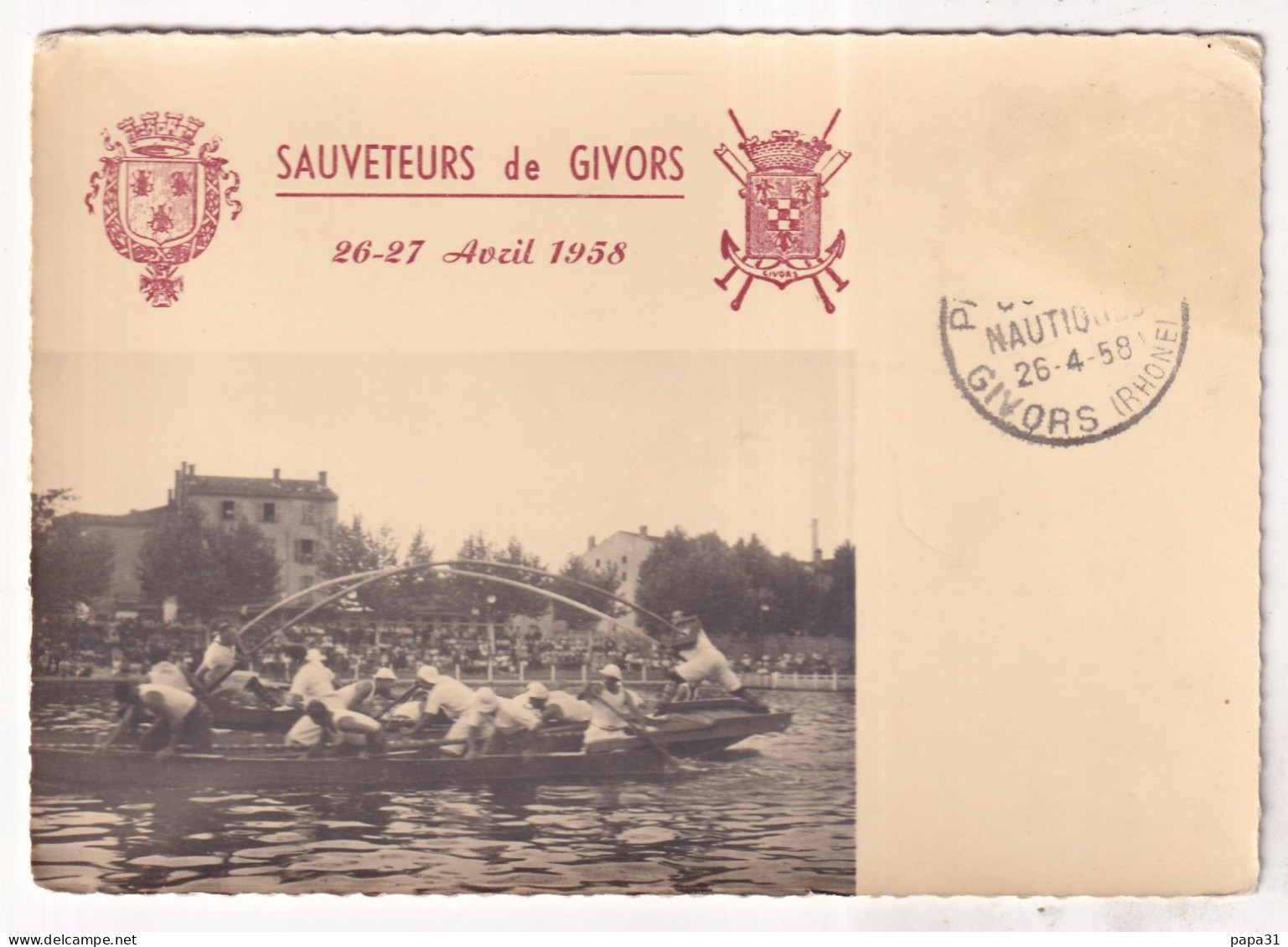 SAUVETEURS  De GIVORS  26-27 Avril 1958 - Joutes Nautiques - Givors