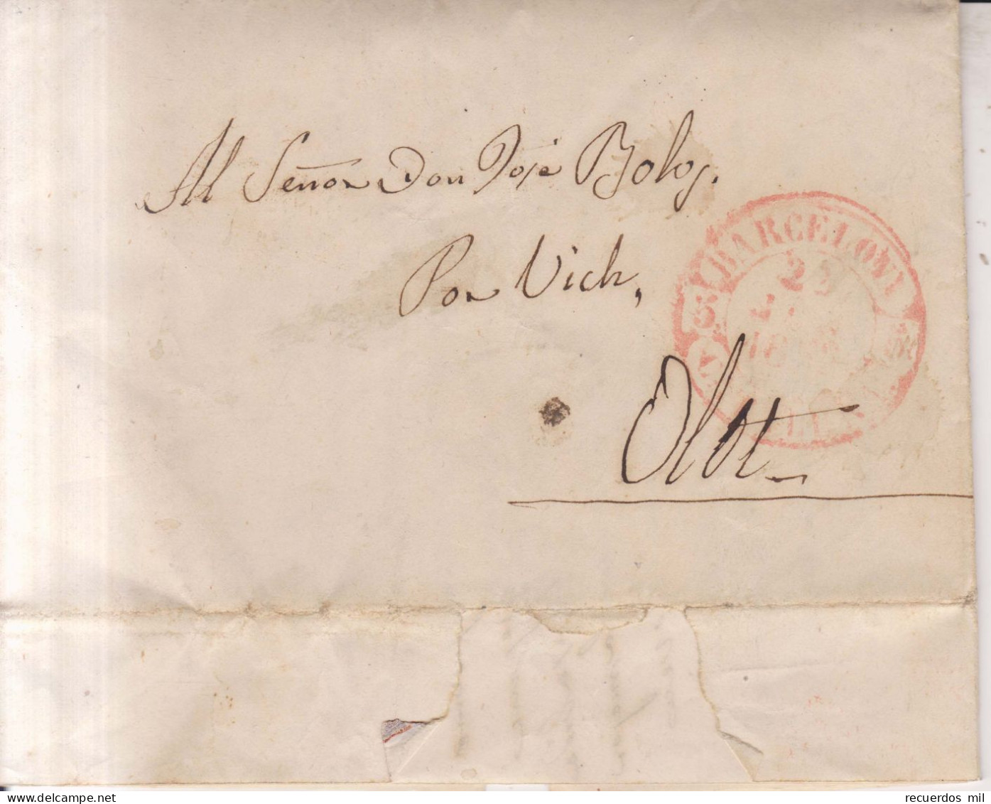 Año 1852 Prefilatelia Carta  Marca Barcelona Cataluña Esteban Viver - ...-1850 Prephilately