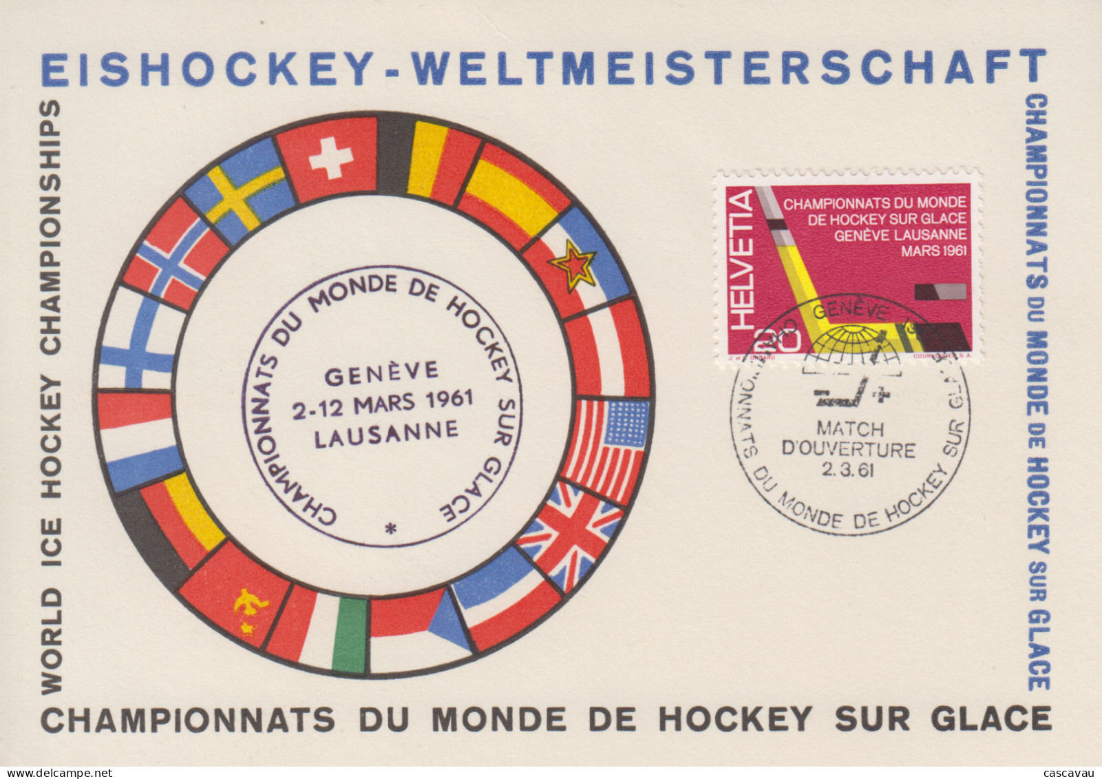 Carte   Maximum  1er  Jour   SUISSE   Championnat  Du   Monde   De   HOCKEY  SUR  GLACE   1961 - Eishockey