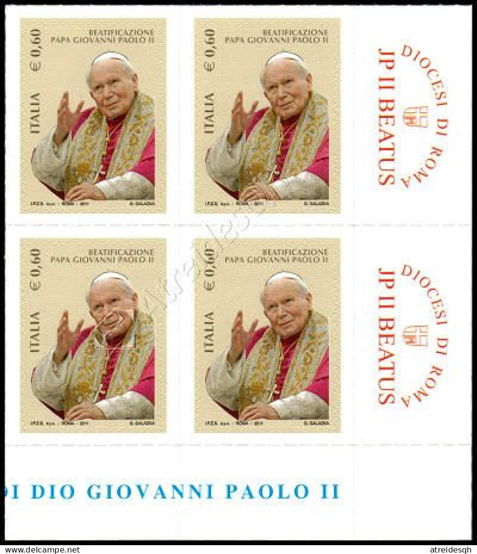 Italia / Italy 2011: Beatificazione Di Giovanni Paolo II In Quartina / Beatification Of Pope John Paul II Block Of 4 ** - Papes