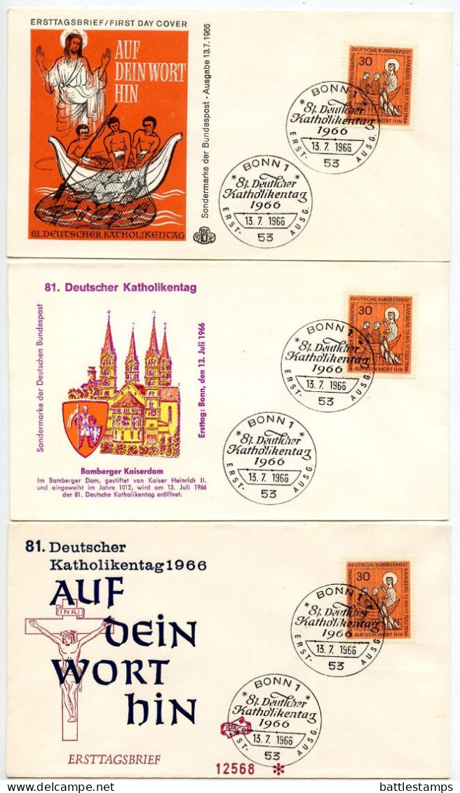 Germany, West 1966 3 FDCs Scott 961 81st Meeting Of German Catholics In Bamberg; The Miraculous Draught - 1961-1970