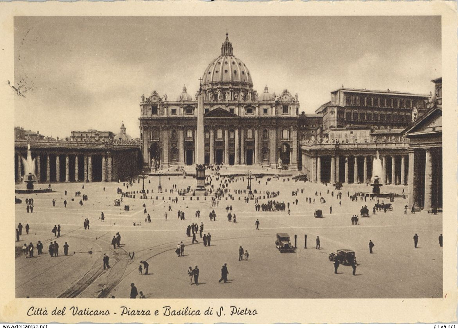 1938 VATICANO , TARJETA POSTAL CIRCULADA , SERIE BÁSICA , YV. 47 / 49 , PLAZA DE SAN PEDRO , JARDINES DEL VATICANO - Storia Postale