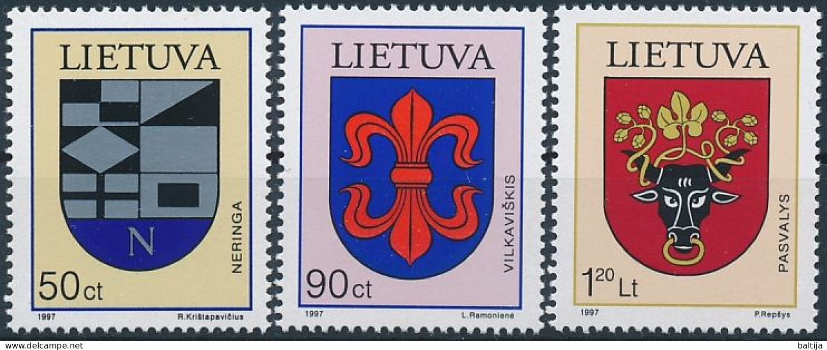Mi 652-654 ** MNH / Heraldry, Town Coat Of Arms, Neringa, Vilkaviškis, Pasvalys - Lituania