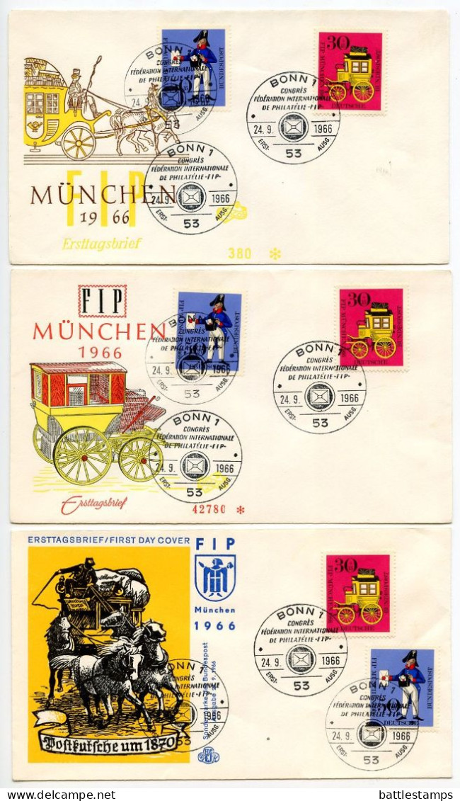 Germany, West 1966 5 FDCs Scott B416-B417 Prussian Letter Carrier & Bavarian Mail Coach / FIP - 1961-1970