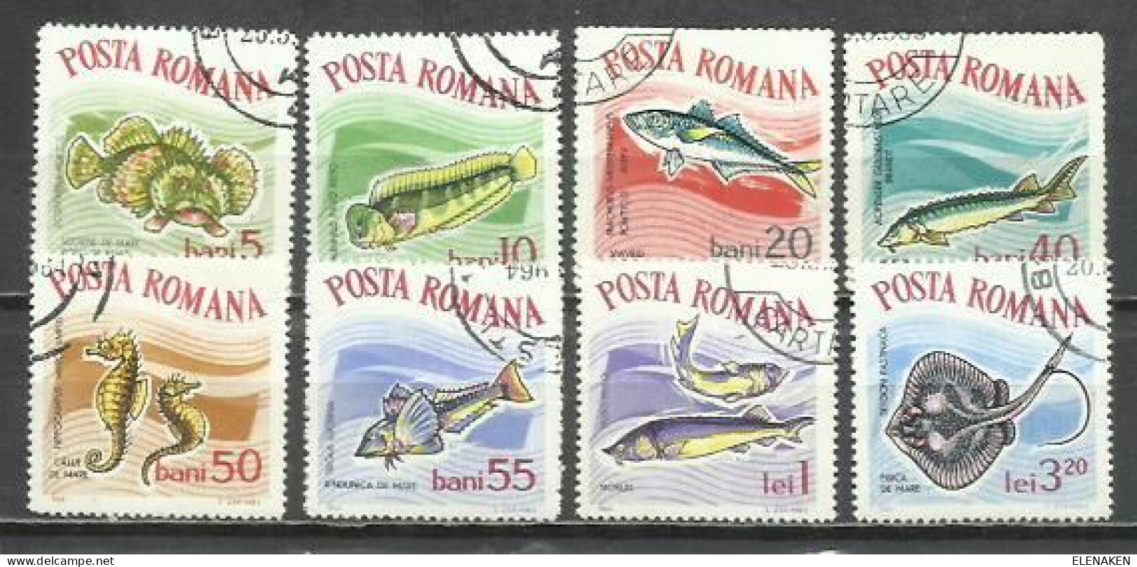 0431R-SERIE COMPLETA RUMANÍA 1964 Nº 2001/2008 PECES FAUNA MARINA - Gebraucht