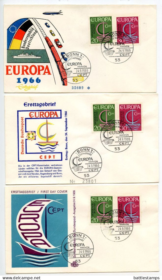 Germany, West 1966 3 FDCs Scott 963-964 Europa - 1961-1970