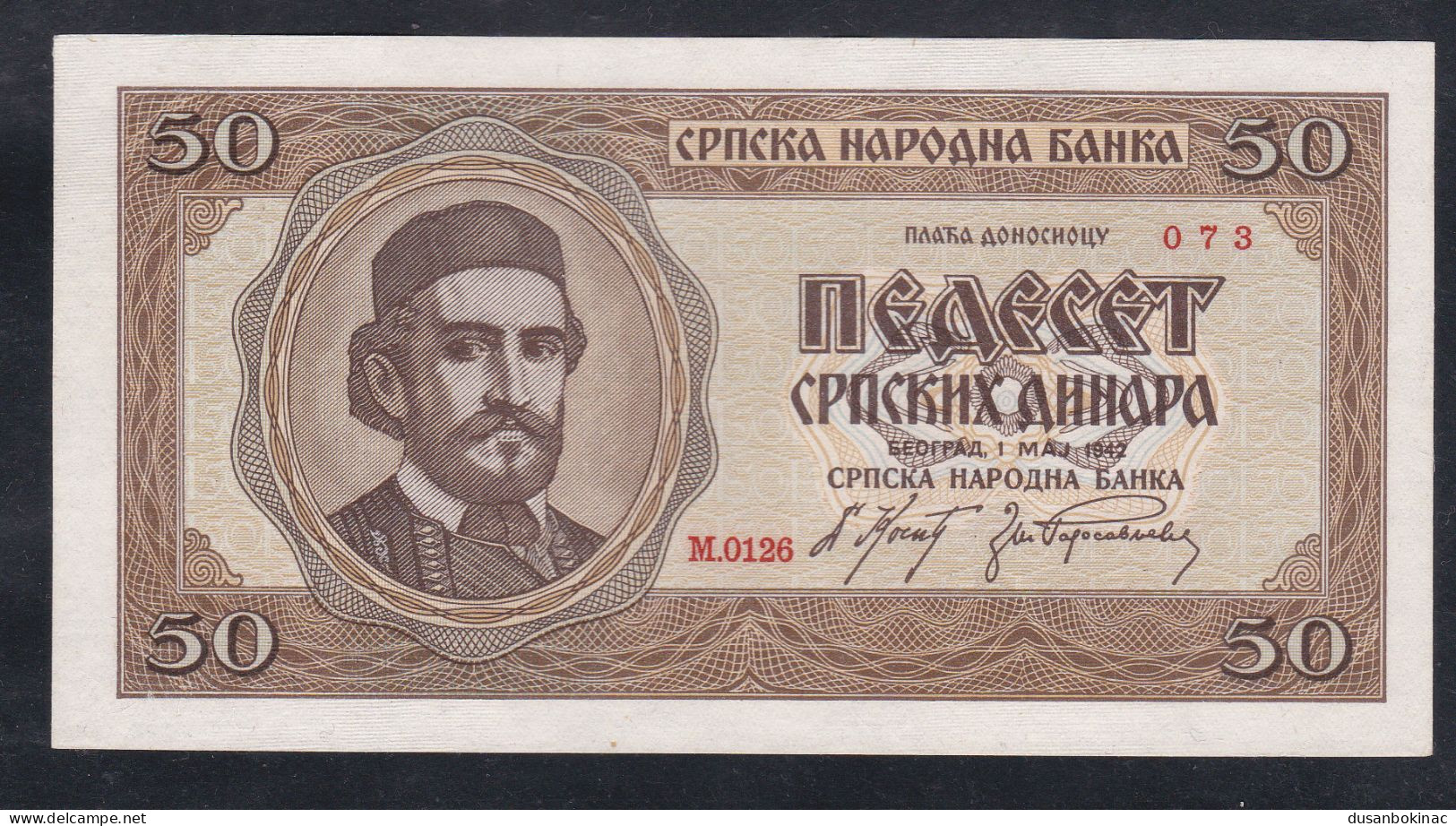 50 Dinara 1942 Unc - Yougoslavie
