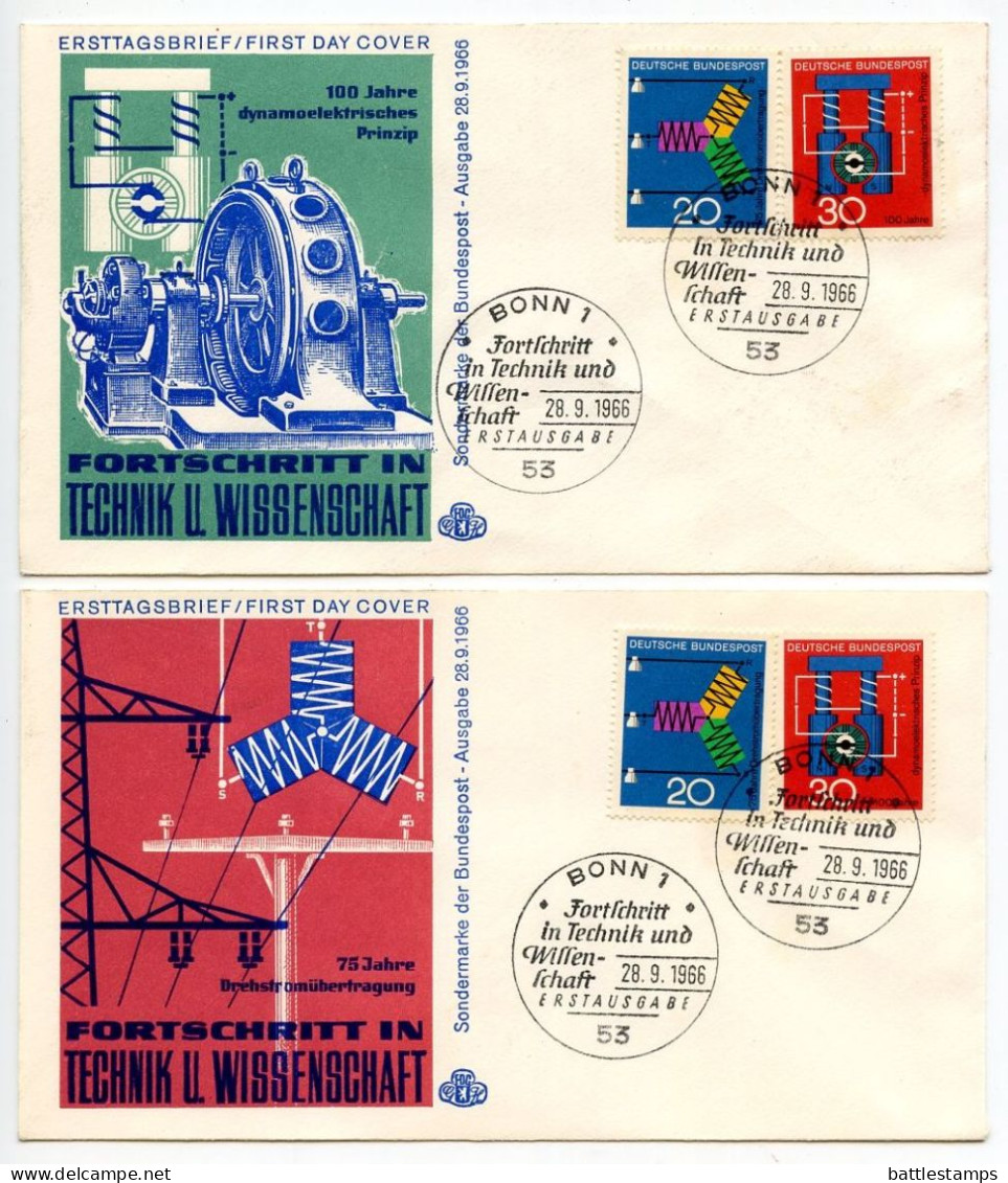 Germany, West 1966 4 FDCs Scott 965-966 Science & Technology Progress, 3-Phase Transmission & Dynamoelectric Principle - 1961-1970