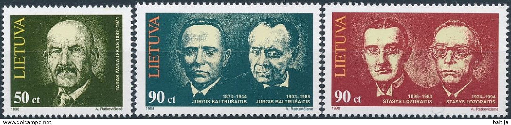 Mi 665-667 ** MNH / Scientist Tadas Ivanauskas, Poet, Historian Jurgis Baltrušaitis, Politician Stasys Lozoraitis - Lituania