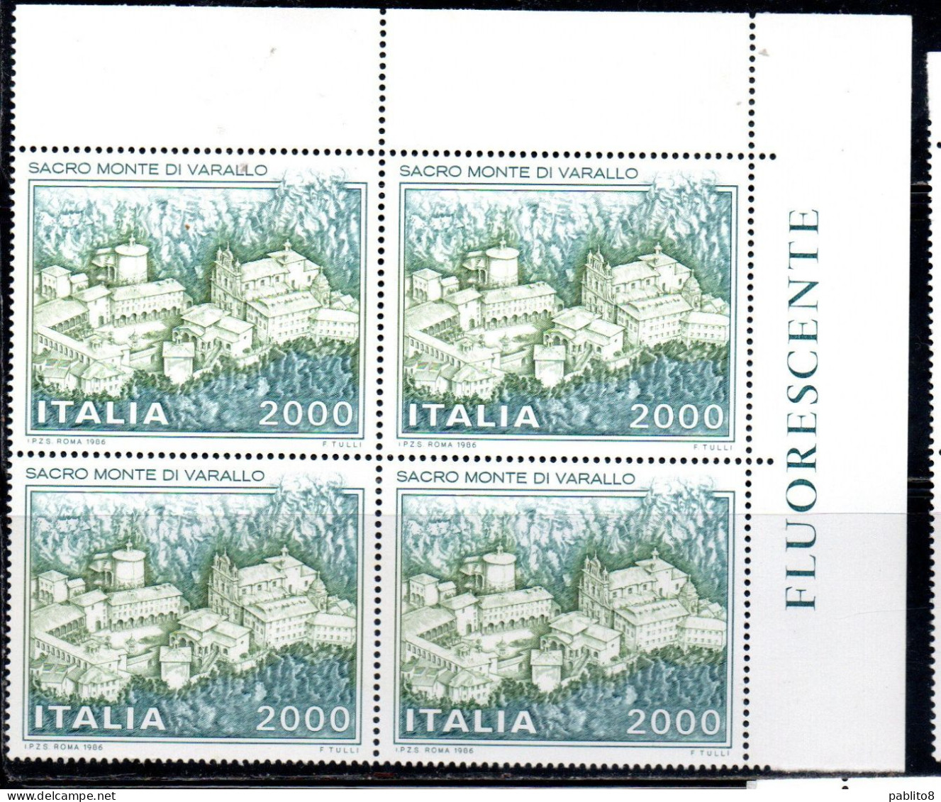 ITALIA REPUBBLICA ITALY REPUBLIC 1986 SACRO MONTE DI VARALLO HOLY MOUNTAIN QUARTINA ANGOLO DI FOGLIO BLOCK MNH - 1981-90:  Nuevos