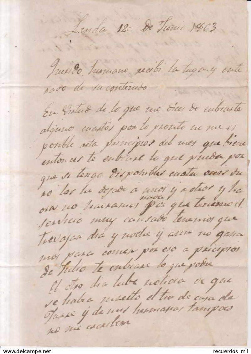 Año 1862 Edifil 96 Isabel II  Carta Matasellos Lerida Ambulante Asc Zaragoza A Barcelona Sebastian Lafont - Brieven En Documenten