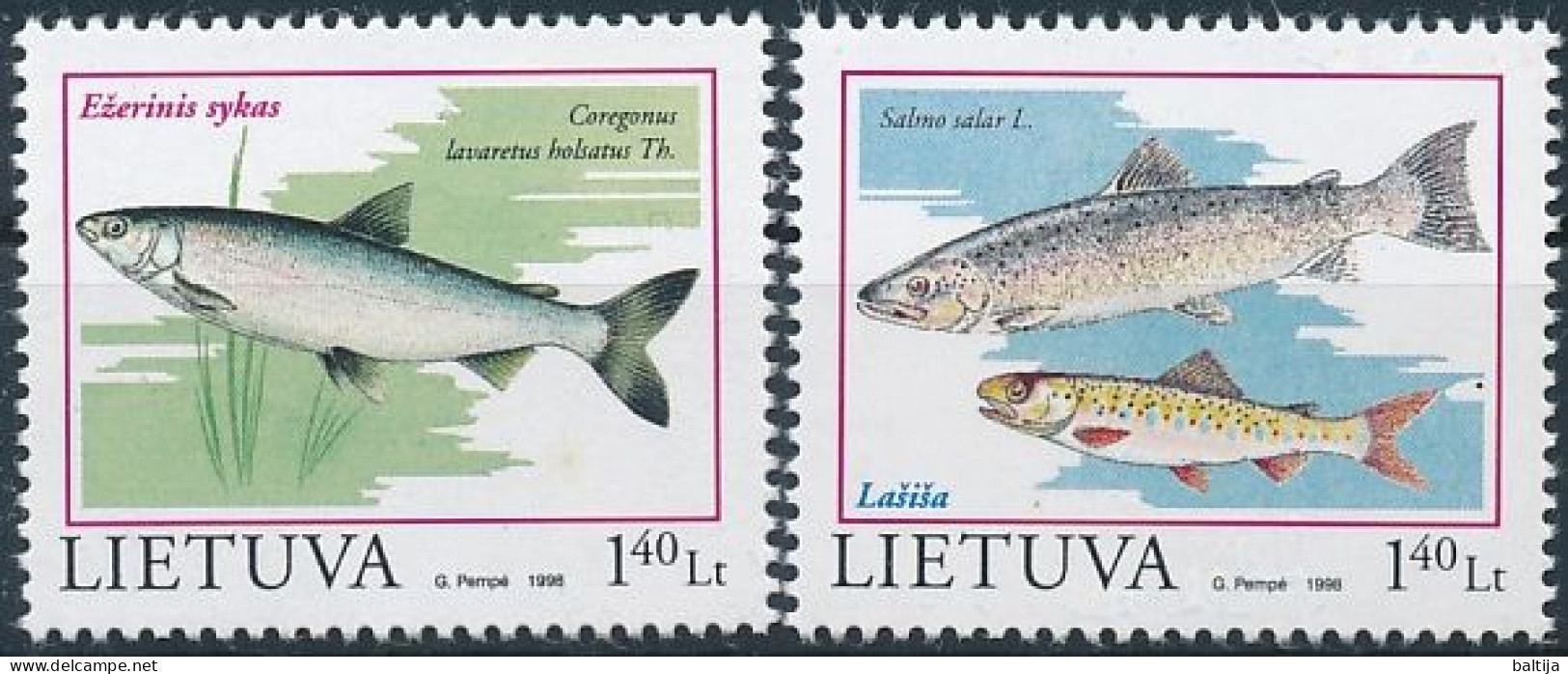 Mi 671-672 ** MNH / Endangered Species, Fish, Whitefish, Coregonus Lavaretus, Atlantic Salmon, Salmo Salar - Lituania
