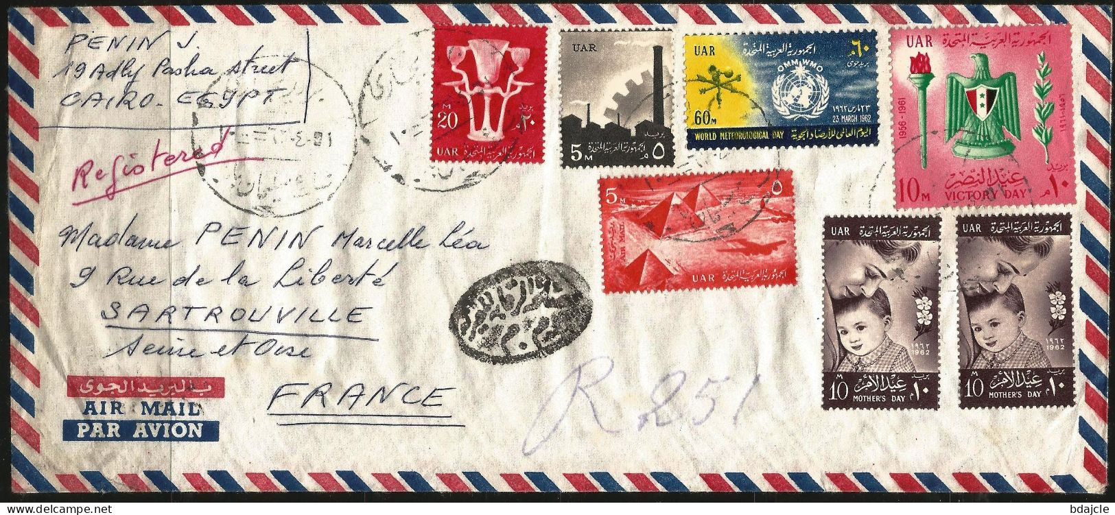 Enveloppe "Air Mail" Recommandé - Le Caire Pour Sartrouville - 1962 - Lettres & Documents